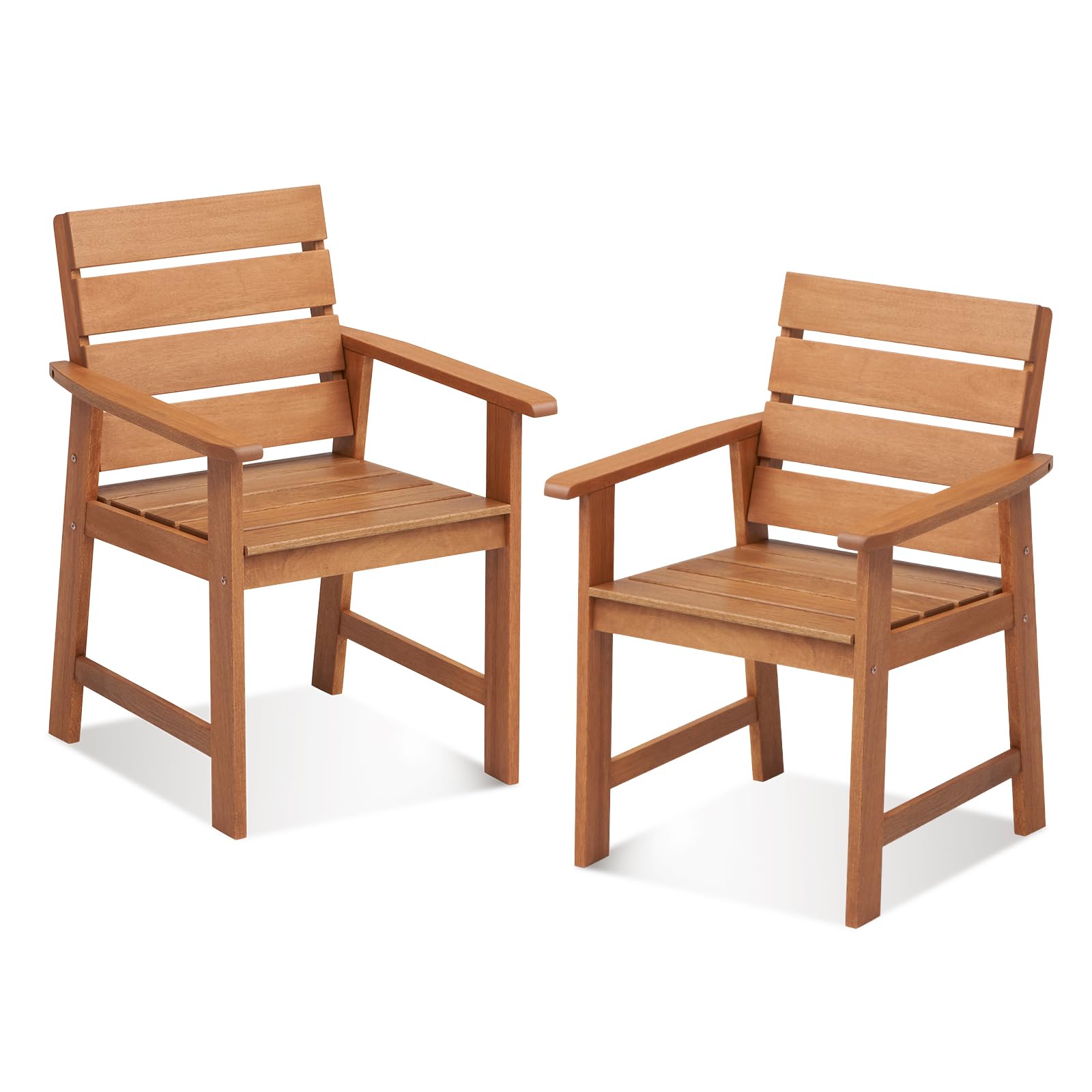 Lot de 2 chaises de salle à manger Tangkula en bois dur pour terrasse, fauteuils de salle à manger en bois avec assise à lattes respirante et dossier incliné